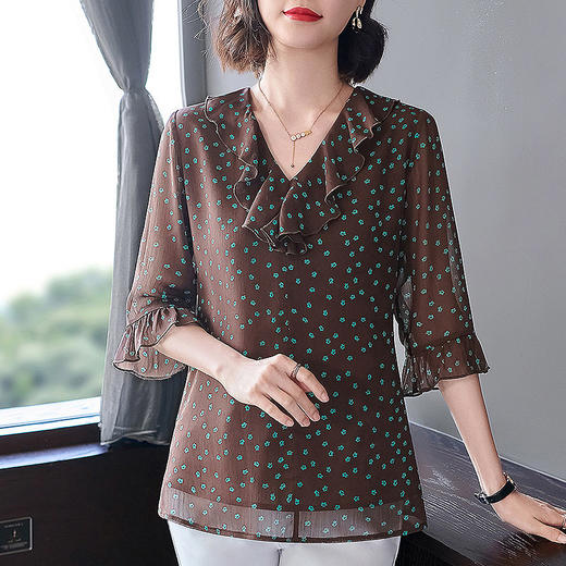 七分袖雪纺衫女春秋季2026女士衬衫中年妈妈波点中袖上衣时尚洋气 商品图1