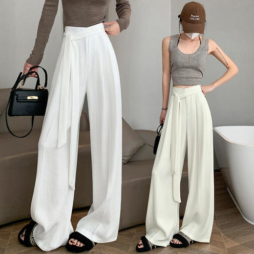 高腰系带西装阔腿裤女2026夏季宽松休闲垂感直筒拖地长裤裤子   NDK-B7419 商品图1