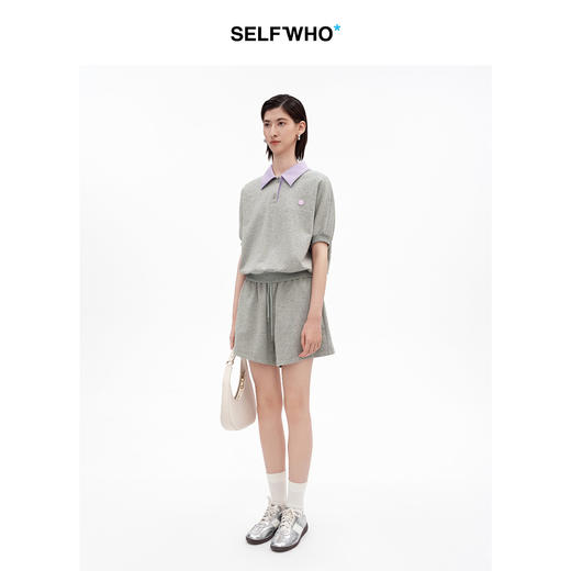 SELFWHO棉混纺撞色笑脸翻领Polo衫女2026夏季新款宽松泡泡袖上衣 商品图1