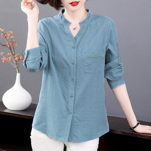 纯棉长袖衬衫女装春秋2026新款全棉女士衬衣中年妈妈品牌上衣外套 商品图2