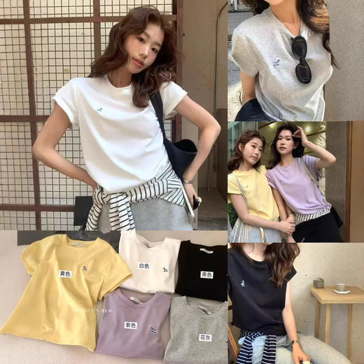 韩系小马刺绣圆领短袖T桖女夏季新款设计款宽松休闲正肩体恤上衣   NDK-T2001 商品图1