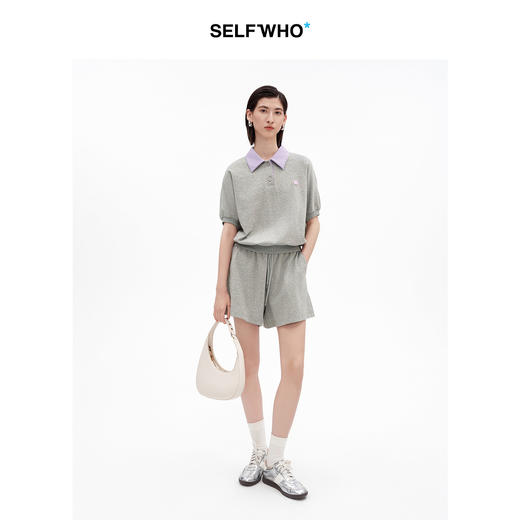 SELFWHO棉混纺撞色笑脸翻领Polo衫女2026夏季新款宽松泡泡袖上衣 商品图2