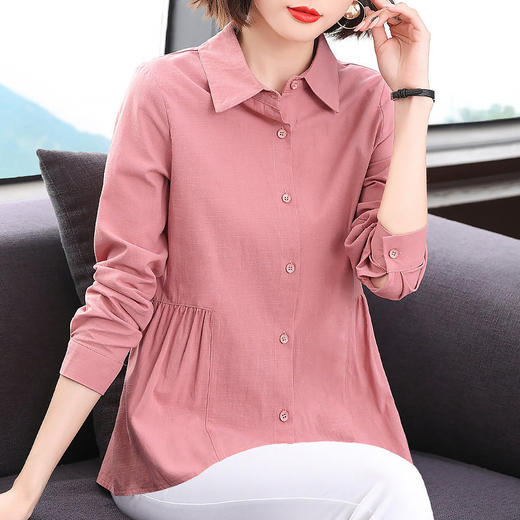 2026年新款大码女装女士衬衫长袖收腰衬衣中年妈妈春秋季裙摆上衣 商品图3