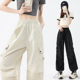 直筒运动裤女夏季薄款2026新款高腰阔腿降落伞裤子休闲显瘦工装裤    NDK-J6003