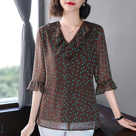 七分袖雪纺衫女春秋季2026女士衬衫中年妈妈波点中袖上衣时尚洋气 商品图2