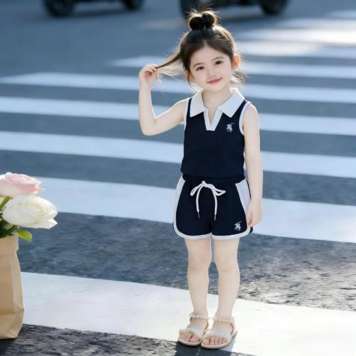 童洛萌【学院风】韩版夏季女孩学院风套装无袖外穿女童时尚POLO领背心73-150★娃娃优选 商品图5