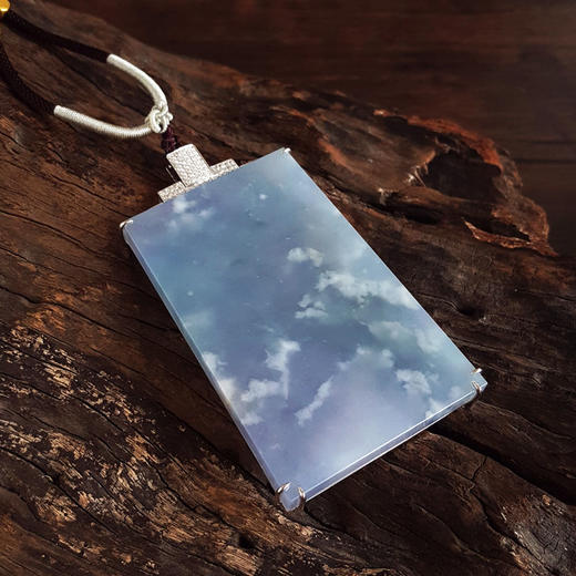 【天然正品】A货翡翠AU750收藏级白金镶钻镶天然细腻糯冰种浅紫雪花棉平安无事牌翡翠吊坠项链060426NJS18 商品图3