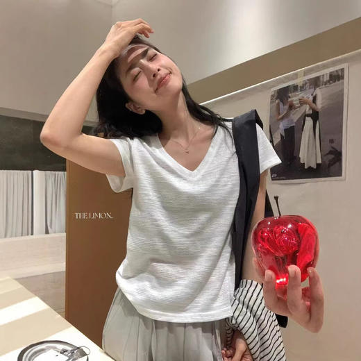 夏季新款百搭竹节棉v领白色短袖T恤女上衣韩版宽松半袖舒适打底衫  NDK-10365#LWD 商品图3