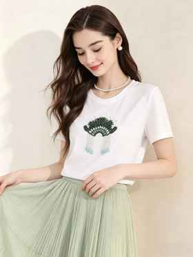 「自」全新升级【铂金会员183/天猫249/差价66】(03127)洛诗琳新中式手工法绣设计感T恤2026夏季新款国风显瘦上衣