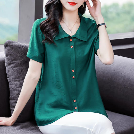 大码短袖衬衫女夏季2026新款中年妈妈宽松休闲薄款Polo衫女士衬衣 商品图2