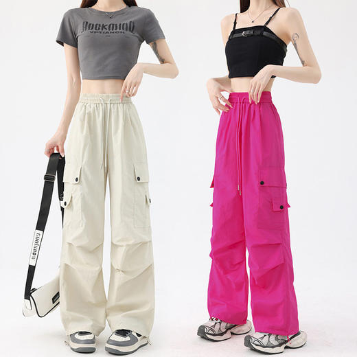 直筒运动裤女夏季薄款2026新款高腰阔腿降落伞裤子休闲显瘦工装裤    NDK-J6003 商品图1