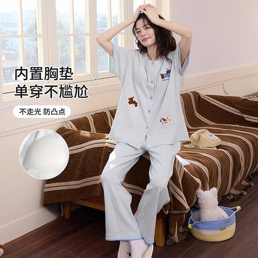 黛唯梵·春夏短袖长裤家居服套装 | 自带胸垫设计，精致圆领/立领设计，简约字母印花 商品图0