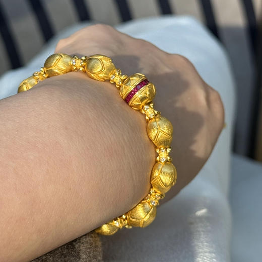 GAONAS 黄铜合成锆石手链 莲花宝相 贵气新中式金色手链11954SGO 商品图4