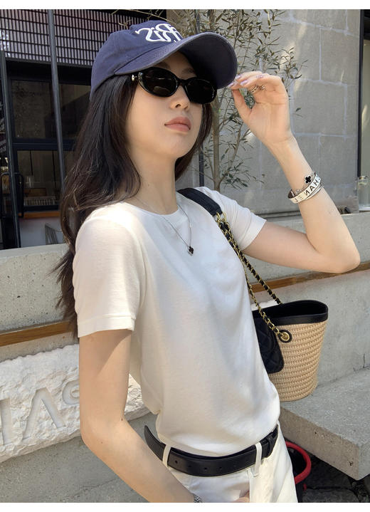 AVANN莱赛尔天丝羊毛短T短袖 圆领立领修身显瘦打底衫夏款 商品图2