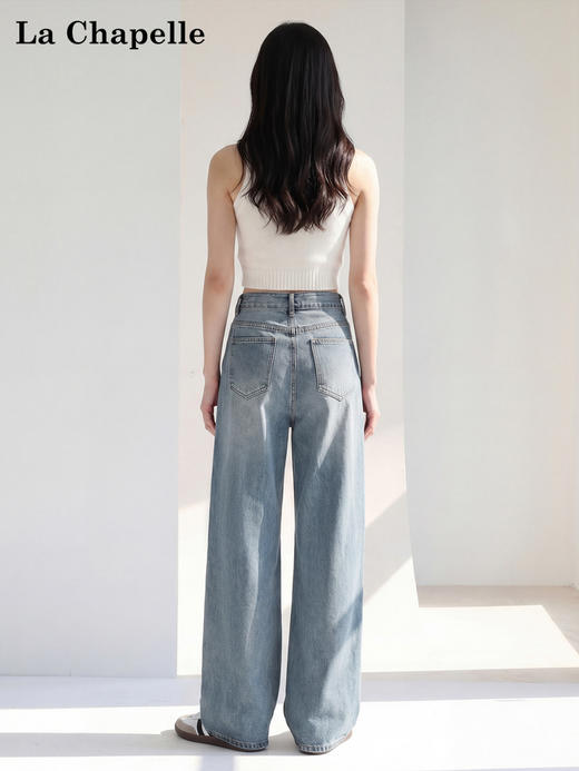 天猫同步【泼墨艺术感】拉夏贝尔/La Chapelle多人自留墙推！高腰抽绳裤袢彩印直筒拖地显瘦牛仔裤 商品图4