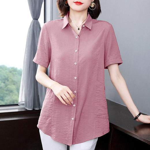 短袖衬衫女2025年夏季新款大码女装翻领妈妈上衣宽松休闲女士衬衣 商品图2