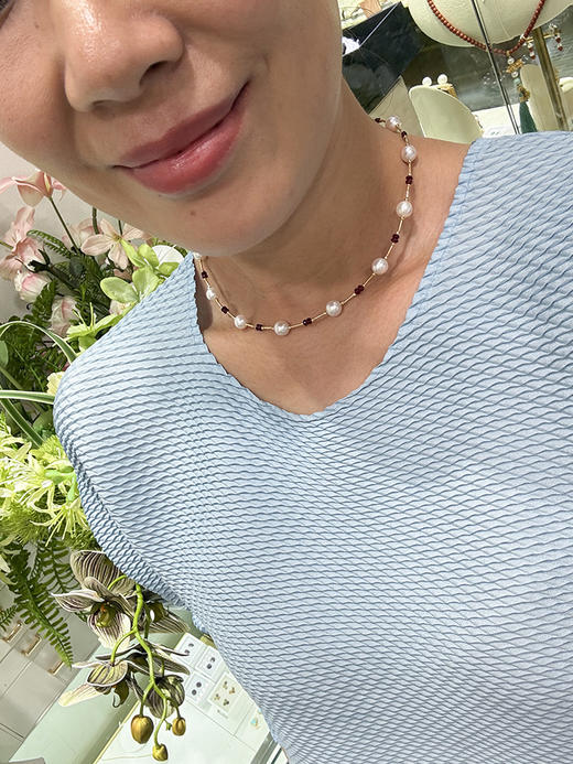 【挚友限定】竹节-18k金红宝石akoya珍珠项链7.5-8mm 商品图3