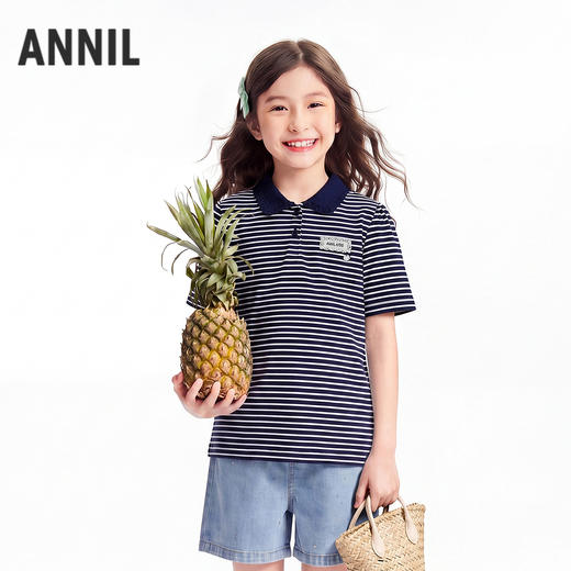 女童翻领短袖针织衫夏季新款安奈儿童装EG621756 商品图1