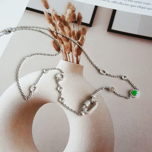 【天然正品】A货翡翠AU750白金镶钻镶设计师款天然细腻冰种满绿葫芦（福禄平安）翡翠项链 链长：50CM（长度可调节）250326NJS25 商品图5