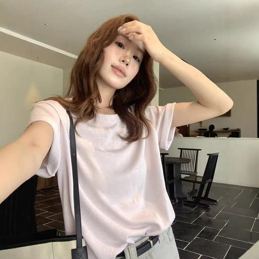 柠檬绿茶ins博主极简夏季糖果色简约显瘦T恤圆领短袖套头上衣  NDK-T2006 商品图3