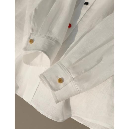 红层科技 春日松弛感 彩扣小马刺绣棉麻衬衫3197 商品图3