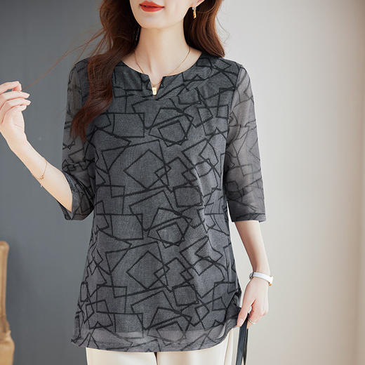 七分袖上衣女2026年新款夏装中长款t恤女宽松显瘦大码中袖打底衫 商品图2