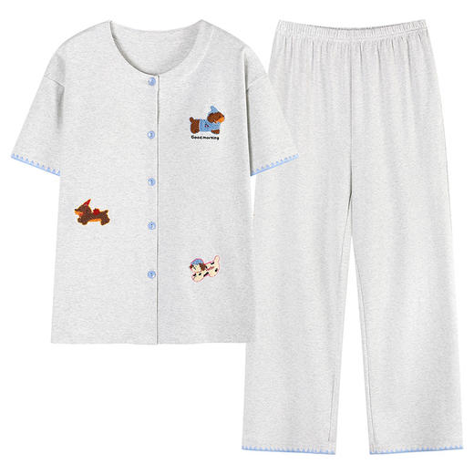 黛唯梵·春夏短袖长裤家居服套装 | 自带胸垫设计，精致圆领/立领设计，简约字母印花 商品图4