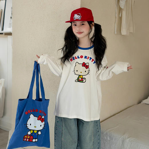 直发【6021】甜酷少女 高克重全棉 女童KT猫长袖T恤 商品图1
