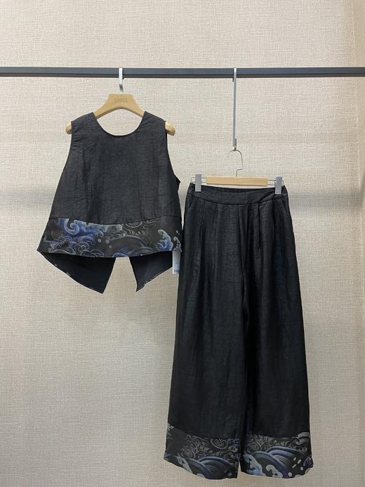 重磅刺绣拼接香云纱直筒裤 商品图1