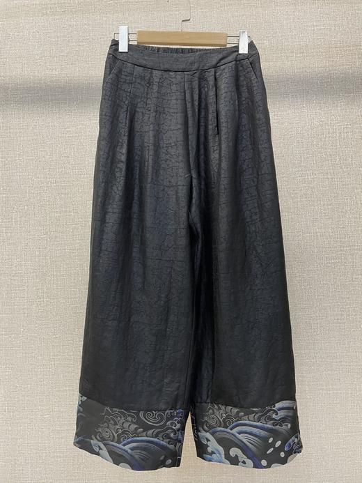 重磅刺绣拼接香云纱直筒裤 商品图0