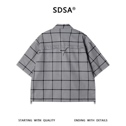 SDSA男装2026新款高贵轻奢简约韩系撞色小格子翻领短袖衬衫百搭 商品图4