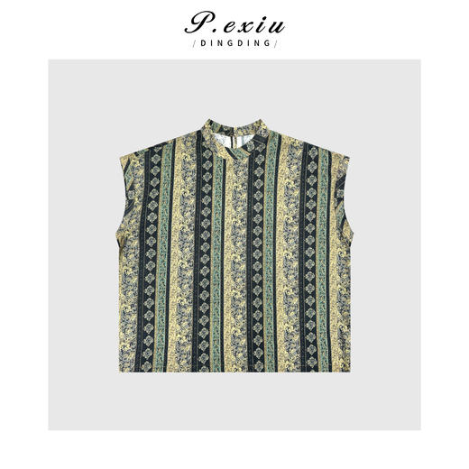 04-3潘依绣丁丁宠粉天丝麻料文艺民族风印花轻薄短袖衬衫 W-63235 商品图0