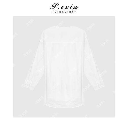 04-3潘依绣丁丁宠粉100%棉极简主义V领中长款衬衫 W-62851 商品图2