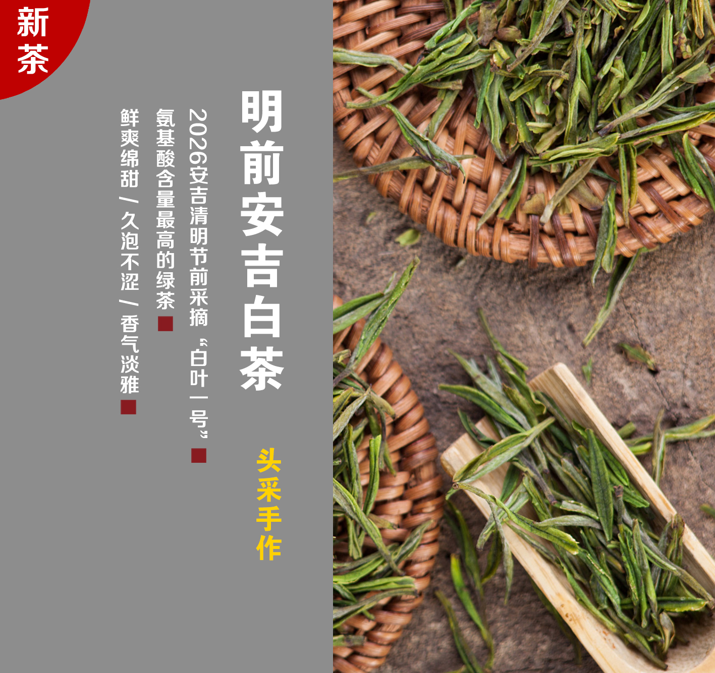 【手作安吉白茶 】2026明前头茬嫩芽头，氨基酸含量之最！鲜爽绵甜，久泡不涩！