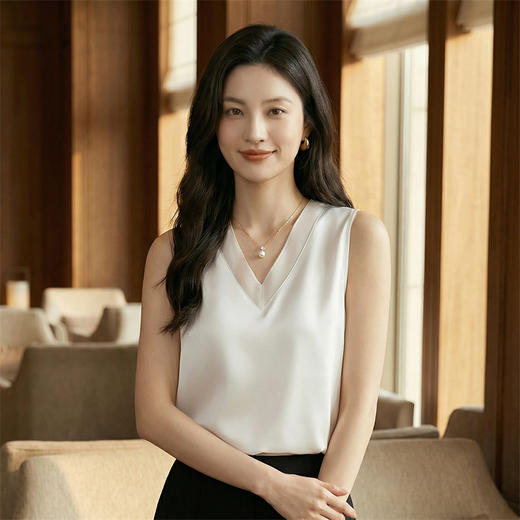 奢姿雅缎面网纱V领背心高级感内搭拼接打底百搭宽松S-3XL 商品图3