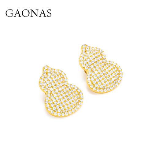 GAONAS 黄铜合成锆石耳饰 福禄双全中式豪镶金色葫芦耳环11926EGO 商品图1