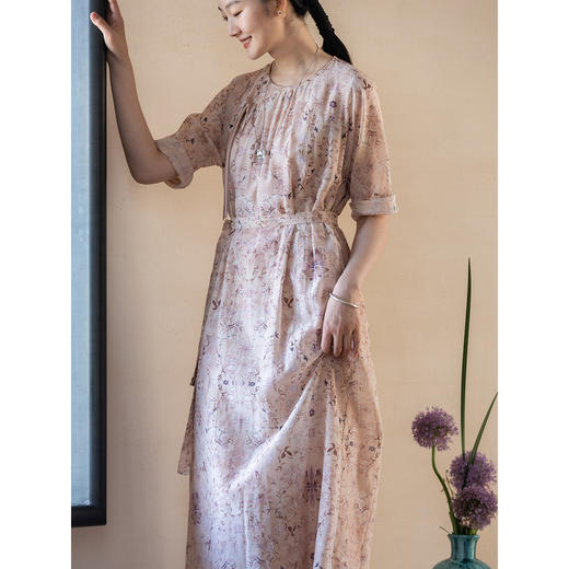 牧衣游原创 丝棉印花连衣裙新款宽松古朴文艺气质碎花长裙 半山海 商品图2