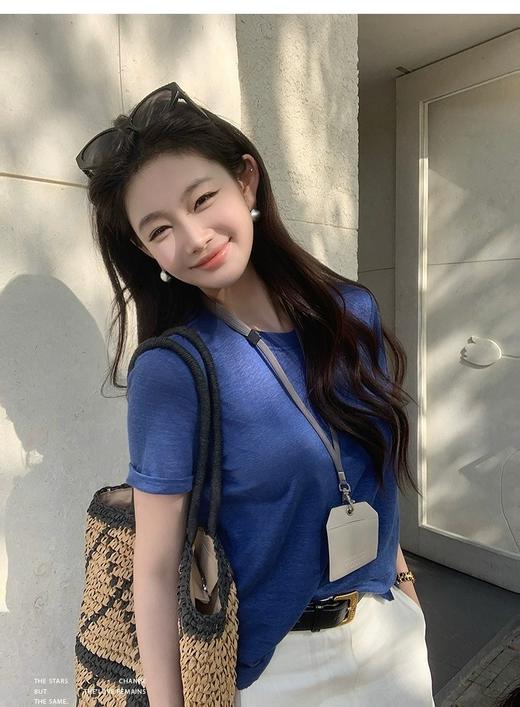 克莱因蓝麻棉感短袖T恤 商品图2