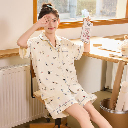 【69元1套】纯棉舒适女士夏日卡通小狗短袖短裤套装-H2950 商品图3