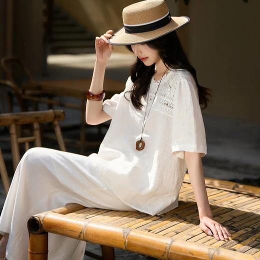 Meline Kaylin「一生浮梦」亚麻天丝短袖/连衣裙，南法假日风，在极简与极繁间成就的高级感【3-5天发货】 商品图0