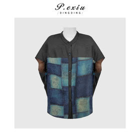 PanYiXiu/潘依绣【墨云流光】100%桑蚕丝红云纱花萝印花圆领无袖衬衫 AB26212