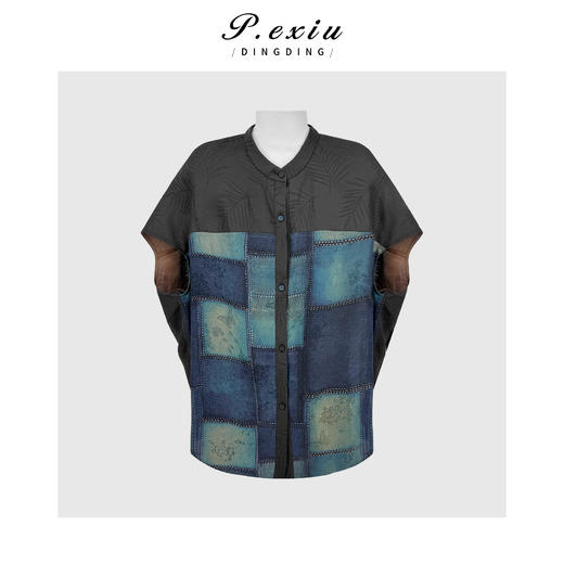 PanYiXiu/潘依绣【墨云流光】100%桑蚕丝红云纱花萝印花圆领无袖衬衫 AB26212 商品图0