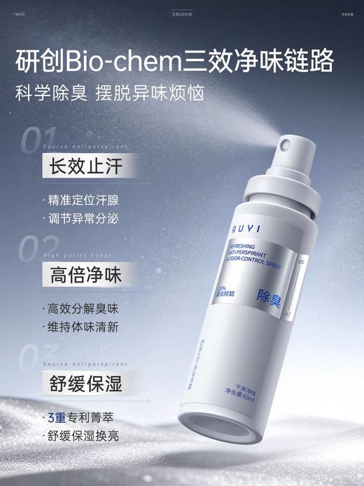 【跟腋臭说拜拜】儒意舒爽止汗净味喷雾 长效抑味 速干不粘衣不留白 淡香、无香 两种香型可选 标签可撕不尴尬 60ml/瓶 商品图1