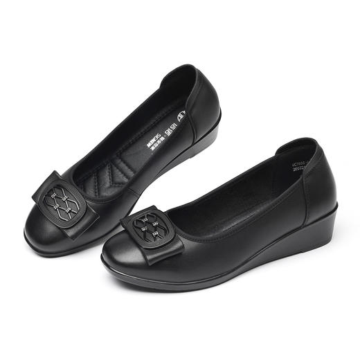 简约风真皮浅口单鞋女坡跟方扣软底舒适妈妈鞋通勤皮鞋6C7832-90 商品图4