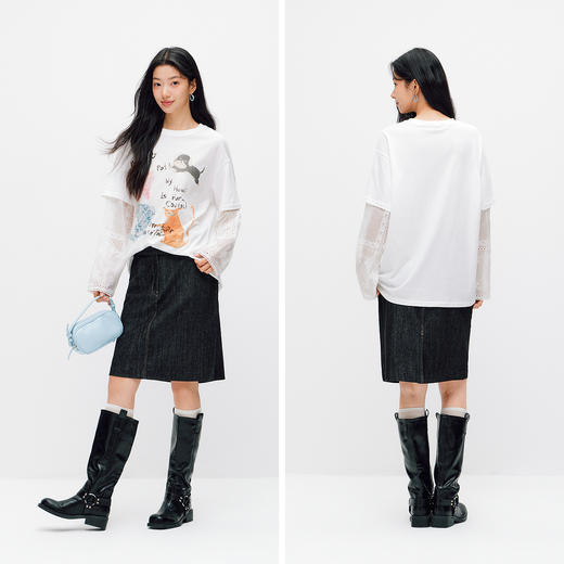 商场同款|森马长袖T恤女夏季oversize假两件2026新款小众个性衣服 商品图4