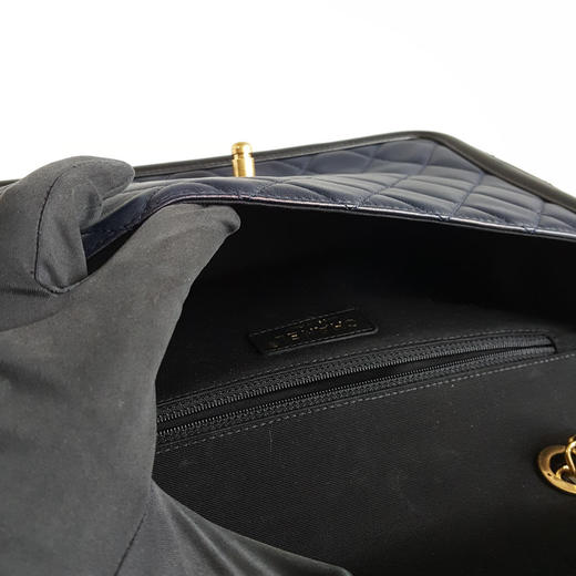 【95新】CHANEL香奈儿A91365 Y07659 C9955蓝黑拼色羊皮菱格CF链条包单肩包女士070426NJS17 商品图9