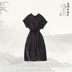 ³【可双面穿】宽松复古撞色设计气质短袖长款连衣裙 100桑蚕丝 529404-1 XN03-SD-NSSF【香云纱专区】