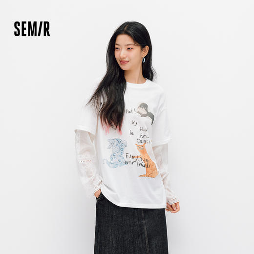 商场同款|森马长袖T恤女夏季oversize假两件2026新款小众个性衣服 商品图1