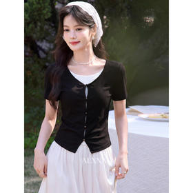 鹿向南【0417/20:00新品前1小时7折限量100件】设计感黑色T恤女