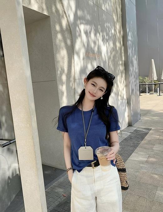 克莱因蓝麻棉感短袖T恤 商品图6